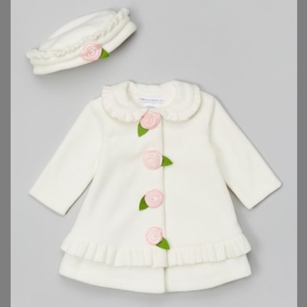 Toddler Girl Ivory Flower Coat & Hat 🌸